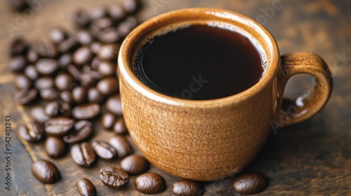 Black coffee in ceramic mug photo