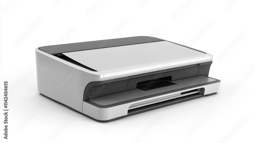 Modern Sleek Office Printer on Isolated Background Modern Sleek Office Printer on Isolated Background