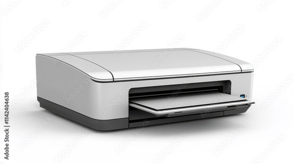 Modern Sleek Office Printer on Isolated Background Modern Sleek Office Printer on Isolated Background
