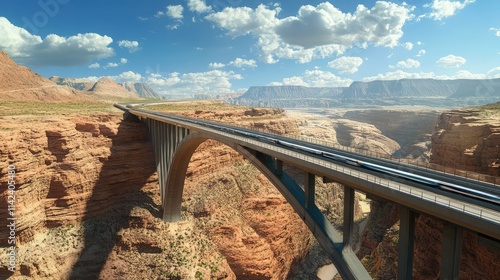 A high-speed rail bridge spanning across a vast canyon, showcasing innovative engineering and breathtaking views