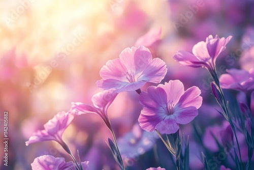 Bright violet flowers of Maiden pink plant in sunlight, summer floral backgrounds, Dianthus deltoides, Generative AI