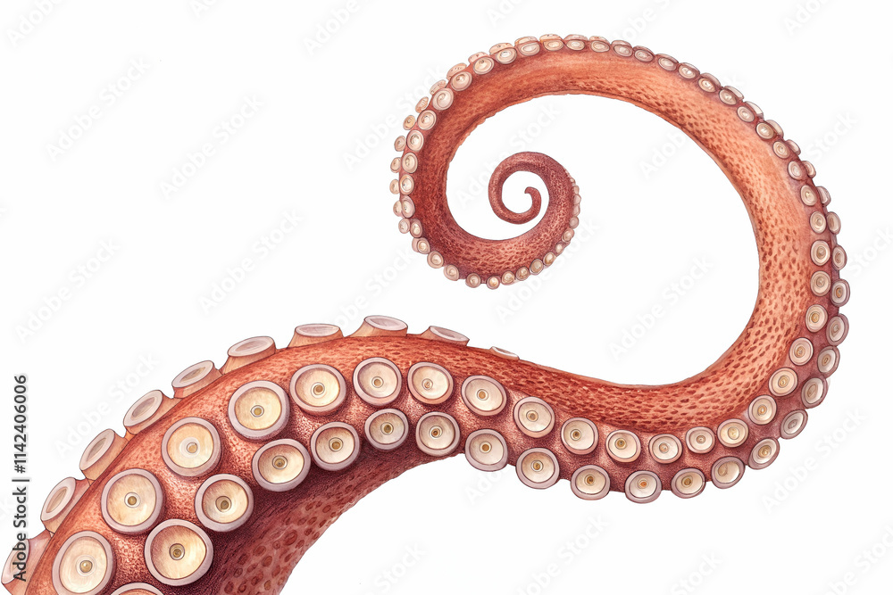 Obraz premium A vibrant illustration of an octopus tentacle, showcasing its texture, suction cups, and natural curves.