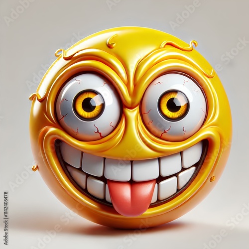 3D Crazy Face Emoji with Shiny Yellow Surface photo