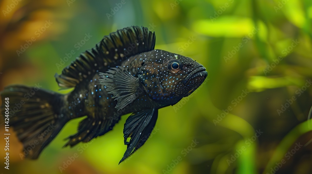 Fototapeta premium Black Spotted Fish in an Aquarium