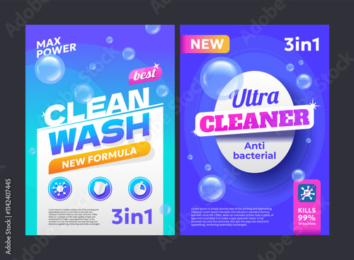Modern cleaning and washing label set