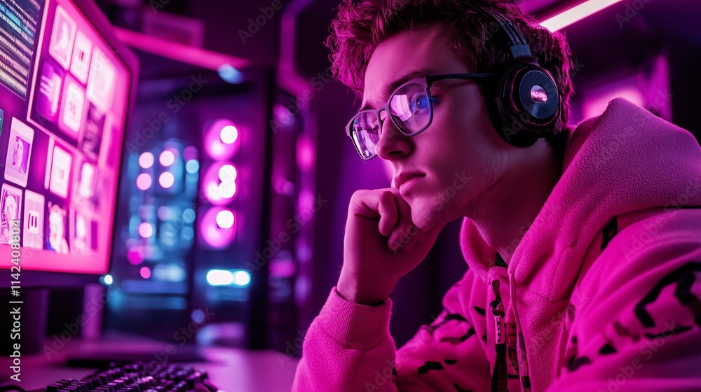 Focused Analyst Deep in Thought at Computer Desk Focused Analyst Deep in Thought at Computer Desk