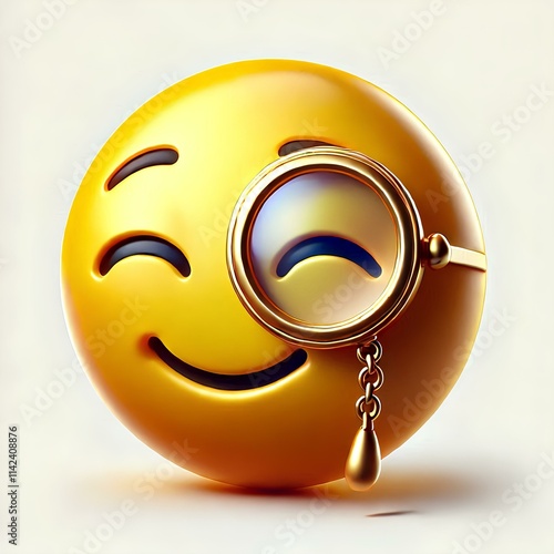 3D Monocle Emoji with Yellow Color and Shiny Surface photo