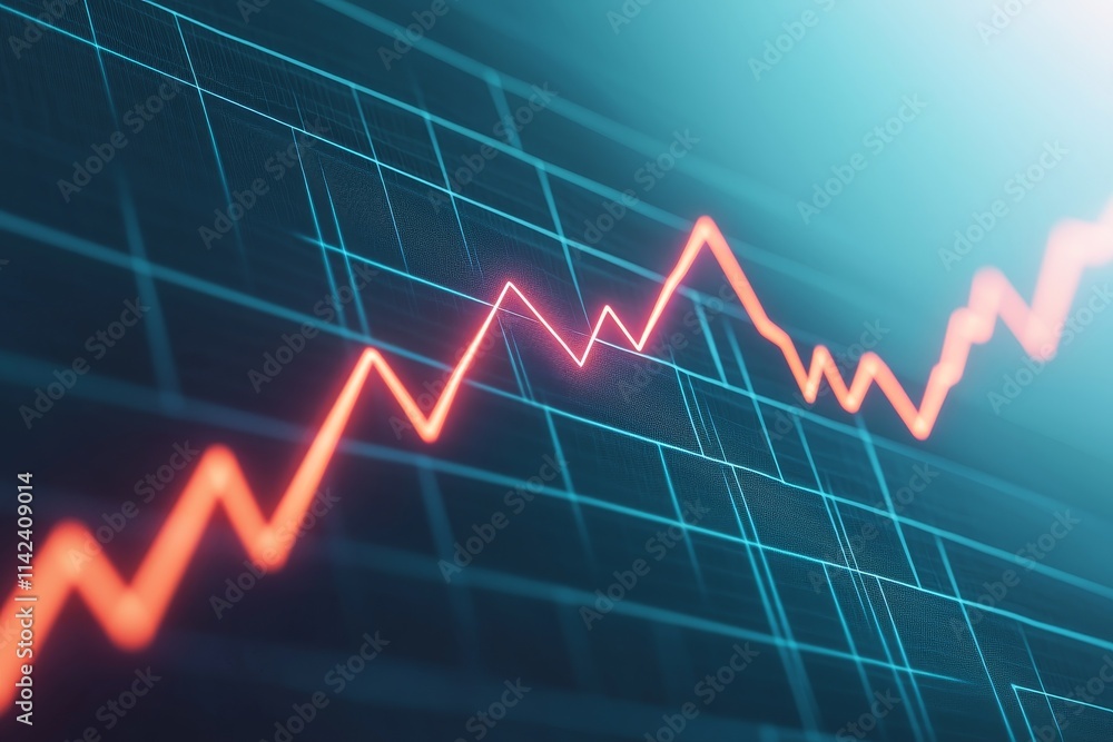 Stable future savings. Stock market trend with rising graph and digital elements Stable future savings. Stock market trend with rising graph and digital elements