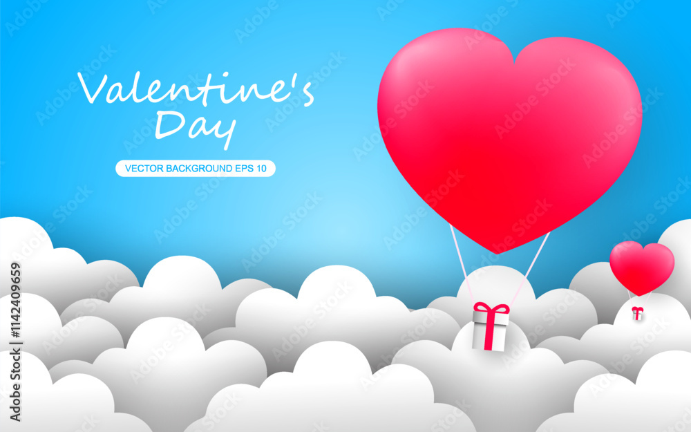 heart shaped balloons on flying paper art style background. vector illustration heart shaped balloons on flying paper art style background. vector illustration