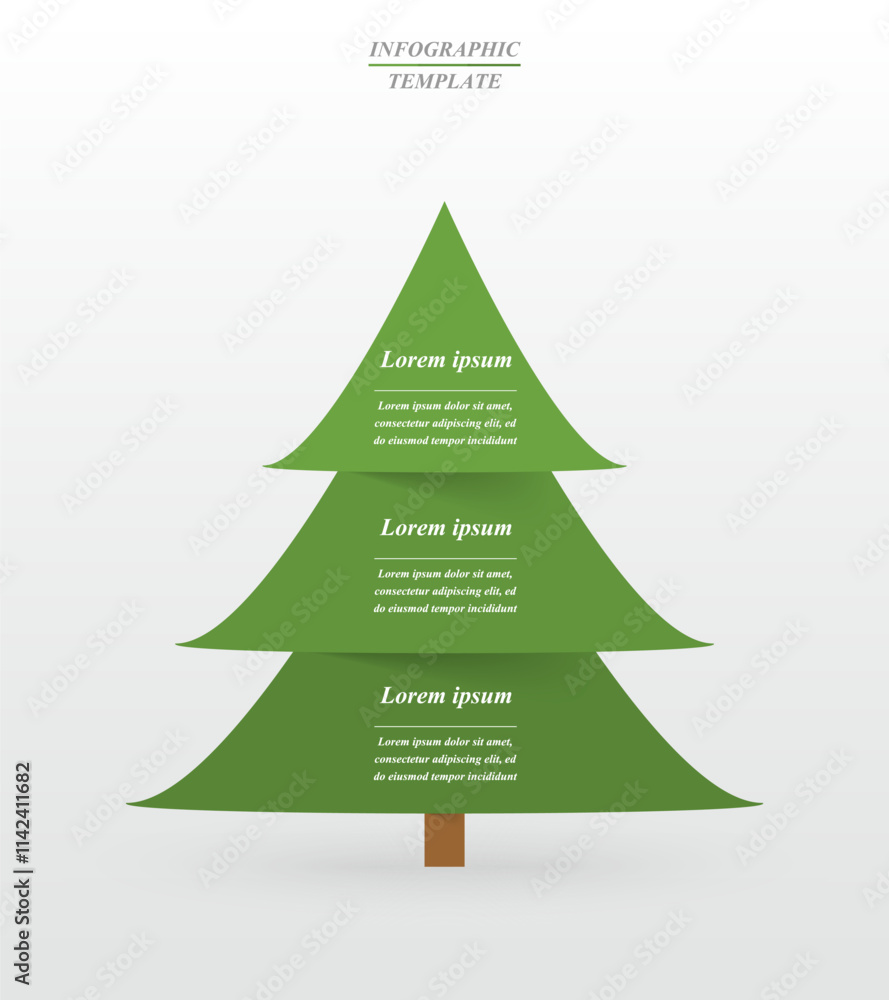 Step by step green infographic template with 3 steps, options, parts or processes. Creative Christmas tree concept. Step by step green infographic template with 3 steps, options, parts or processes. Creative Christmas tree concept.