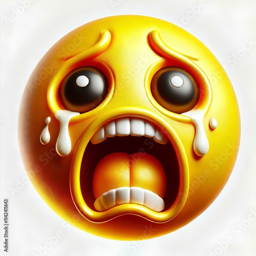 3D Yellow Emoji Screaming in Fear photo