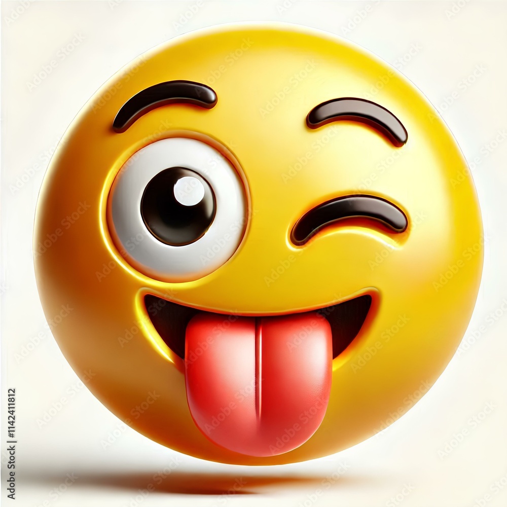 Fototapeta premium 3D Yellow Emoji with Winking Expression