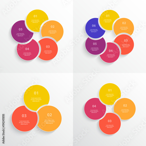 Set of circle infographic templates with 3, 4, 5 and 6 options, parts or steps.