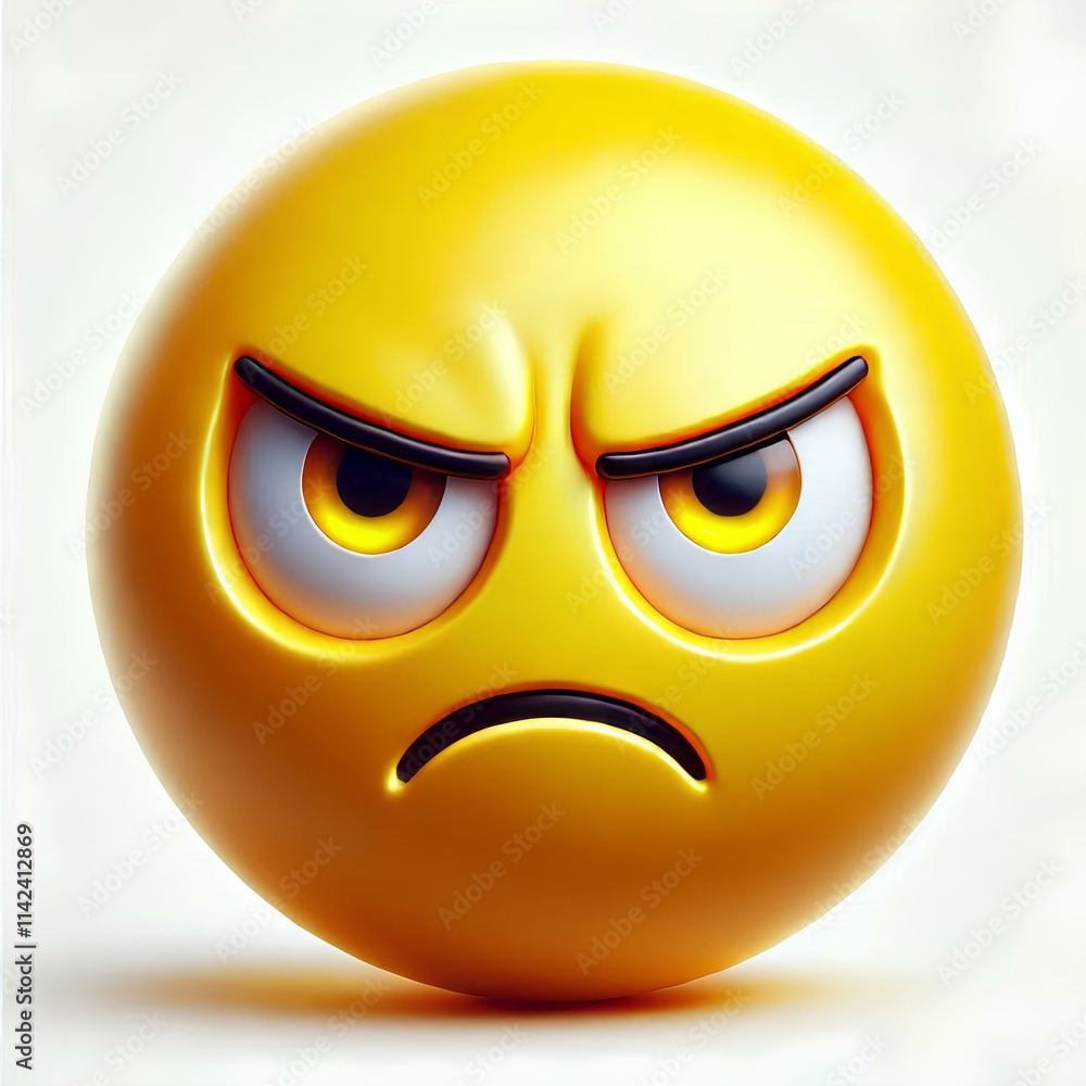 Fototapeta premium Angry Face Emoji with Detailed Shadows and Yellow Hue
