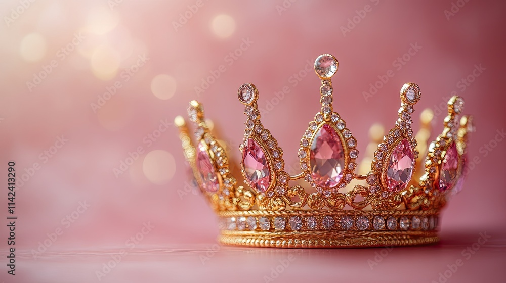 Fototapeta premium A Sparkling Pink Crown on a Pink Background