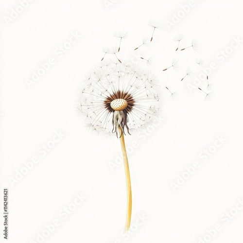 Wallpaper Mural Simple, elegant dandelion puff blowing in the wind in watercolour style soft white and yellow tones delicate seeds floating through the air gentle brushstrokes capturing the movement of the wind  Torontodigital.ca