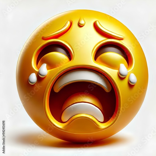 Fearful 3D Emoji Face with Shiny Surface photo