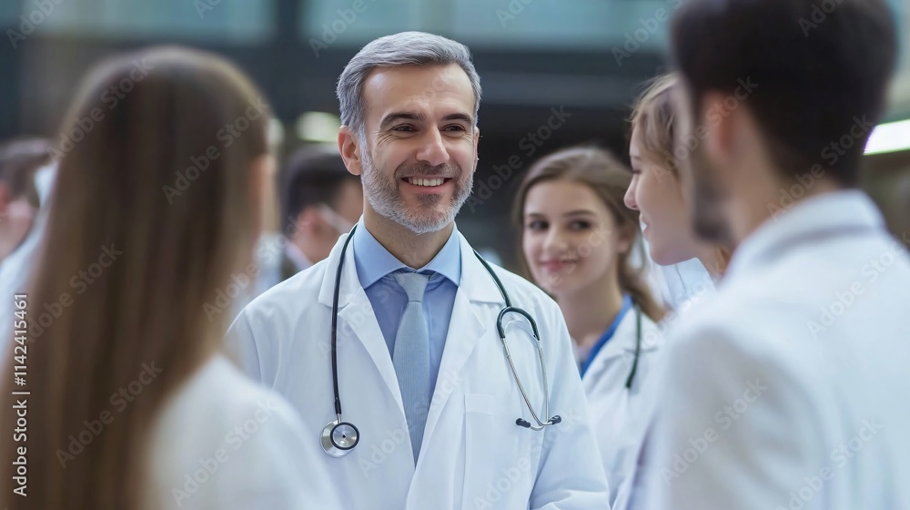 Fototapeta premium Senior Doctor Mentoring Diverse Group of Young Professionals