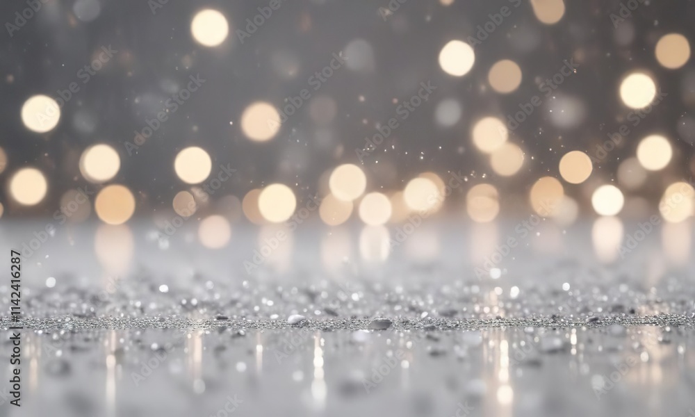 Soft glowing bokeh with sparkling glitter on a silver white background, luminescent dots, burst effect Soft glowing bokeh with sparkling glitter on a silver white background, luminescent dots, burst effect