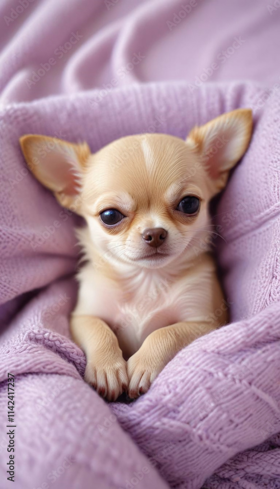 Charming puppy with sad Eyes Resting in Cozy Blankets Charming puppy with sad Eyes Resting in Cozy Blankets