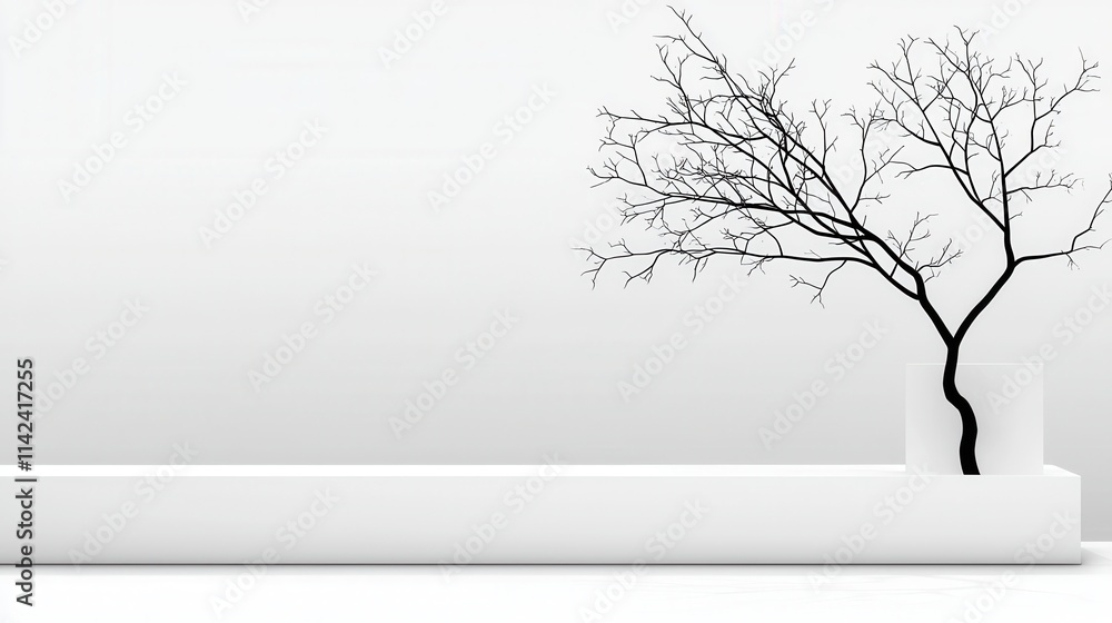 Obraz premium Minimalist Solitary Tree Silhouette in Serene Winter Landscape