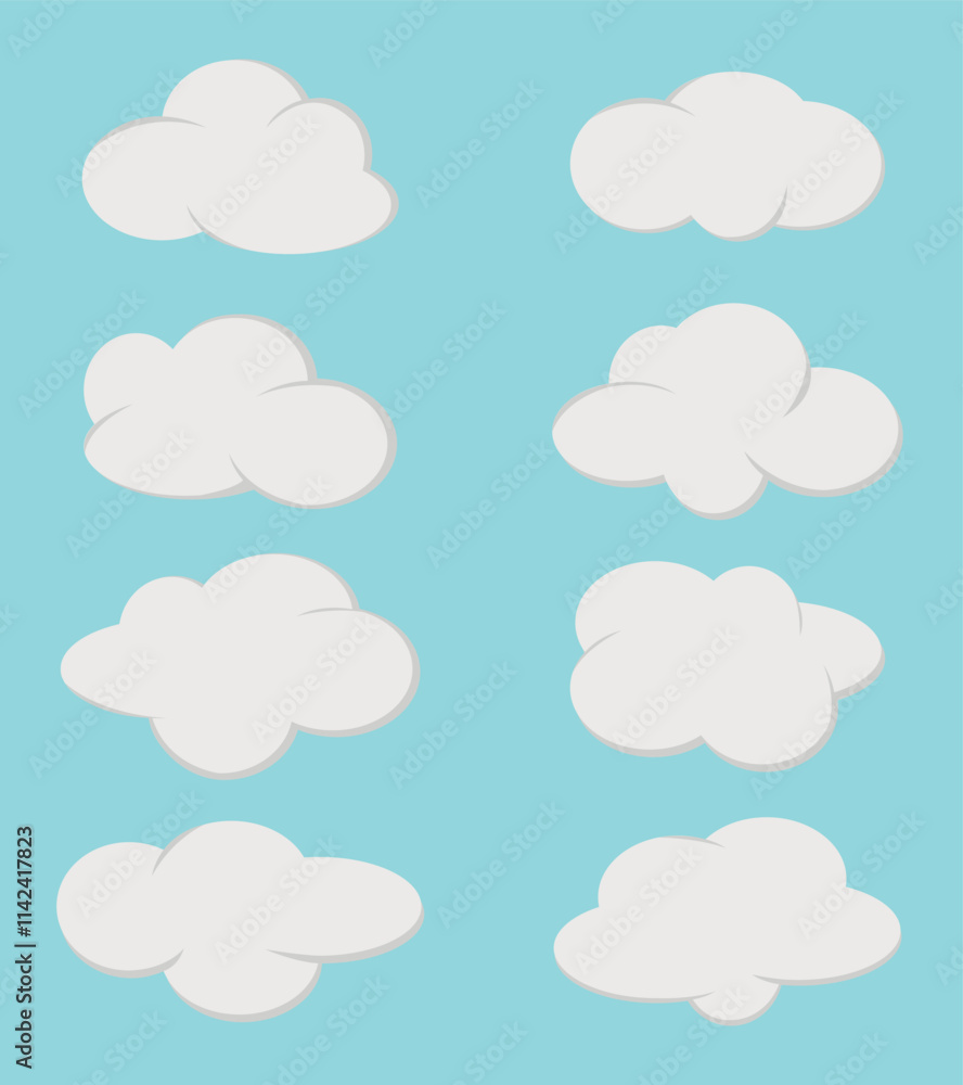 Collection of white cloud illustrations. Vector set of cartoon clouds in flat design.Cloud. Collection of white cloud illustrations. Vector set of cartoon clouds in flat design.Cloud.