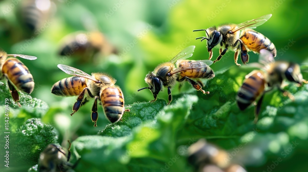 Close-up of beneficial insects, like ladybugs and bees, helping manage pests naturally on a regenerative farm without chemicals Close-up of beneficial insects, like ladybugs and bees, helping manage pests naturally on a regenerative farm without chemicals