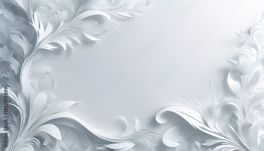 White paper background with cool tones flourishes and copy space White paper background with cool tones flourishes and copy space