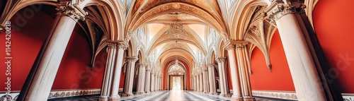 Grand Hallway Ornate Columns  Red Walls  Gothic Architecture  Wide Angle  Palace Interior  Architecture Photography Palace Architecture  Interior Design