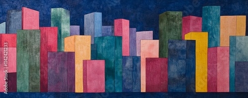 Abstract Cityscape Colorful Geometric Blocks, Textured Paint, Urban Concept. AbstractArt CityscapePainting photo