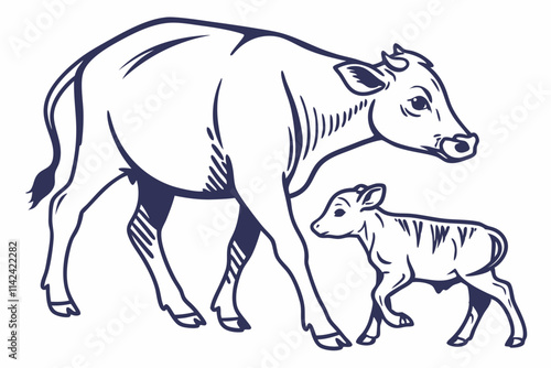 Cow and calf  vector silhouette on a white background