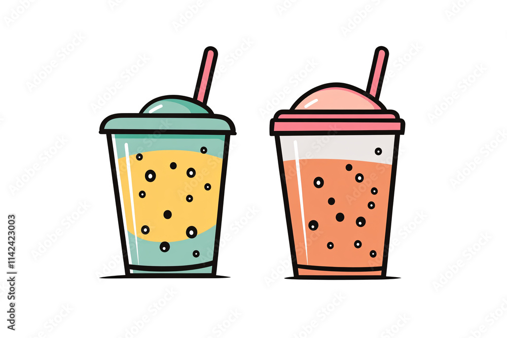 a couple of plastic cups with straws a couple of plastic cups with straws