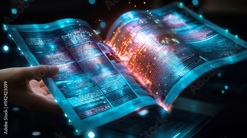Futuristic Holographic Newspaper with Vibrant Digital Headlines