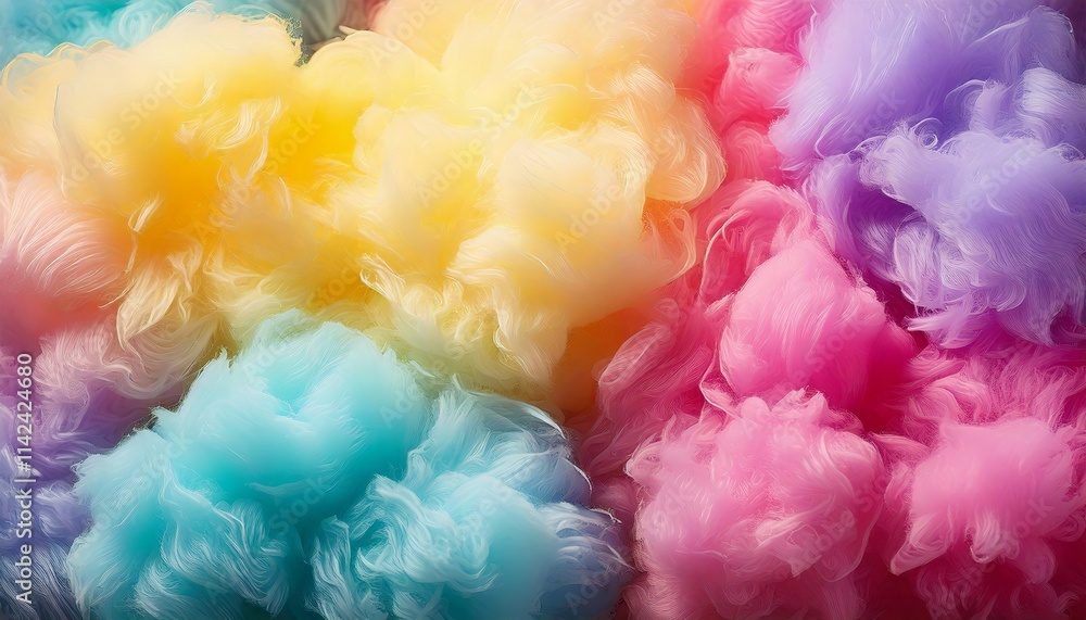 Fototapeta premium Soft Pastel Cotton Candy Texture Background in Dreamy Yellow, Purple, and Pink Shades