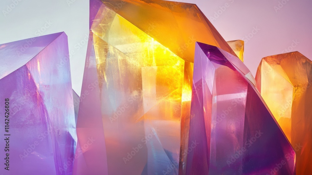 Φωτογραφία abstract shapes of transparent crystals in orange, purple, and yellow