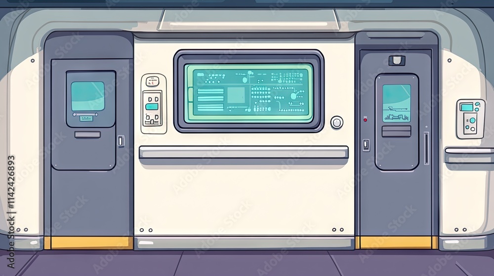 Futuristic Train Interior with Control Panel and Display Monitor Futuristic Train Interior with Control Panel and Display Monitor