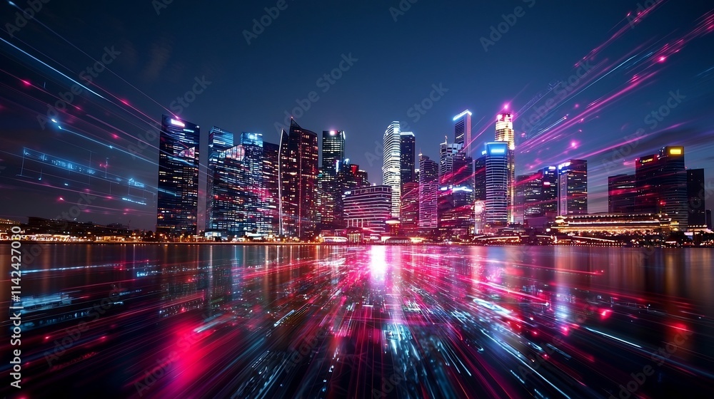 Illuminated City Skyline Symbolizing Fusion of Business Strategy and Digital Innovation Illuminated City Skyline Symbolizing Fusion of Business Strategy and Digital Innovation