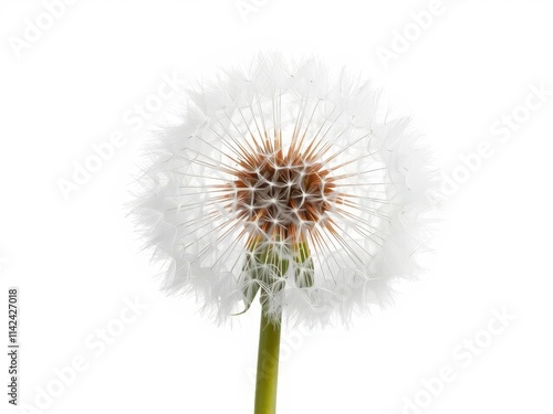 Wallpaper Mural Fluffy dandelion seed head releasing seeds on pure white background, hope, whimsical Torontodigital.ca
