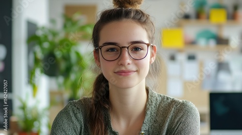 Young female entrepreneur at startup office photo