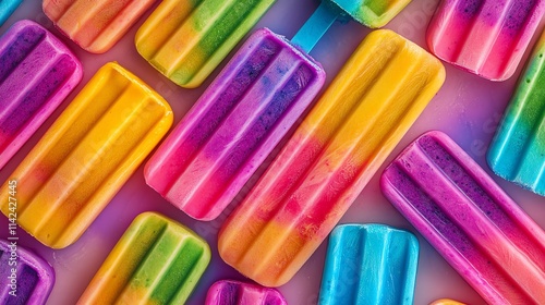 Colorful popsicles arranged in vibrant display.