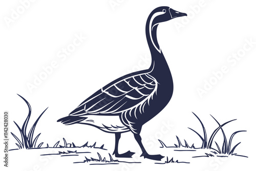 Goose, A tall goose standing with its neck curved elegantly vector silhouette on a white background