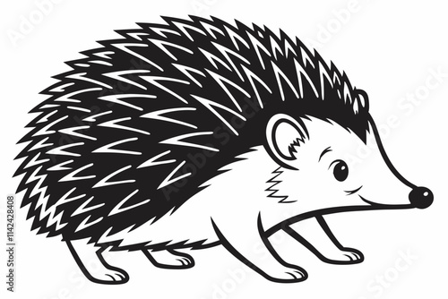 Hedgehog, A small hedgehog curled or walking vector silhouette on a white background photo