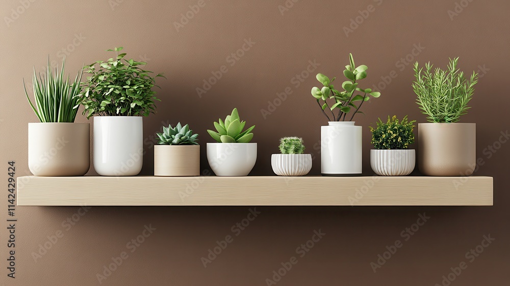 Scandinavian Style Wooden Shelf Decor with Green Plants Display Scandinavian Style Wooden Shelf Decor with Green Plants Display
