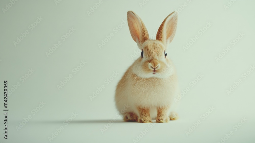 Obraz premium A small tan rabbit sits on a light background