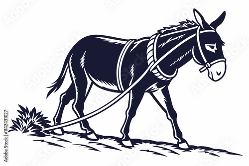 A mule with a sturdy, hardworking pose vector silhouette on a white background