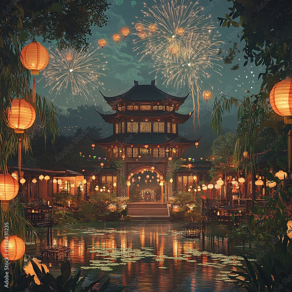 Fototapeta premium chinese dragon statue at night 