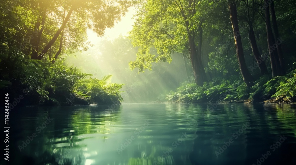 Tranquil River Scene Amidst Lush Forests Tranquil River Scene Amidst Lush Forests