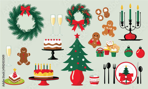 Modern vector-style illustration featuring Christmas-themed elements, modern vector-style illustration featuring Christmas-themed elements for festive designs, easily editable.