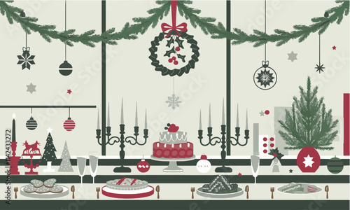 Modern vector-style illustration featuring Christmas-themed elements, modern vector-style illustration featuring Christmas-themed elements for festive designs, easily editable.