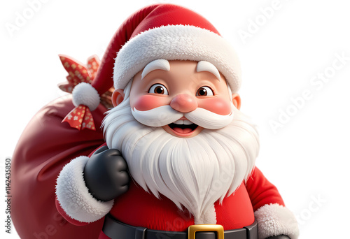 Cheerful Cartoon Santa Claus with Gift Bag, Perfect for Holiday Design. 3d Illustration. Generative AI.